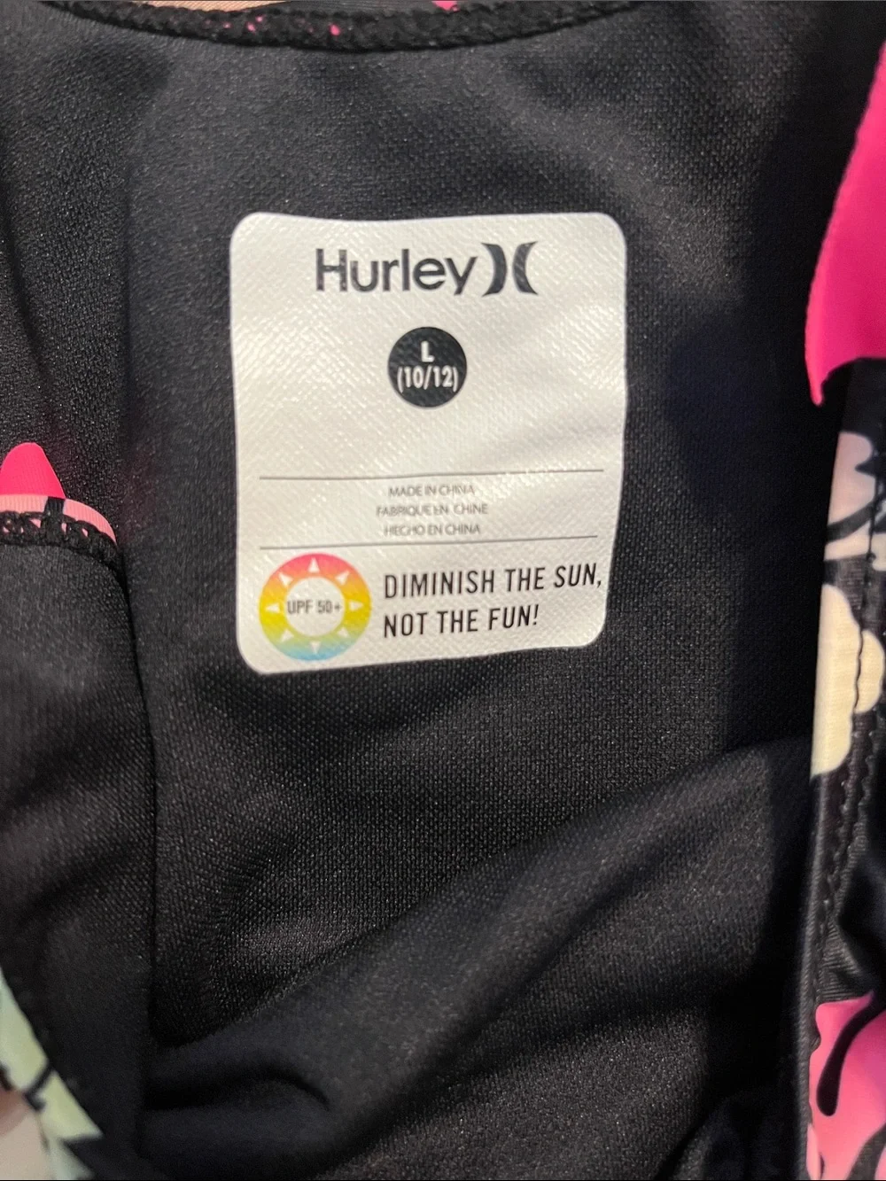 Hurley Black and Hot Pink Floral Two-Piece Swim Set